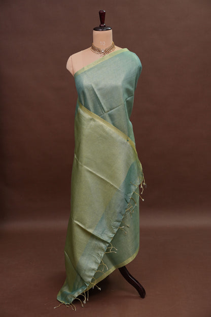 Sage Green & Olive Gold Tissue Linen Saree