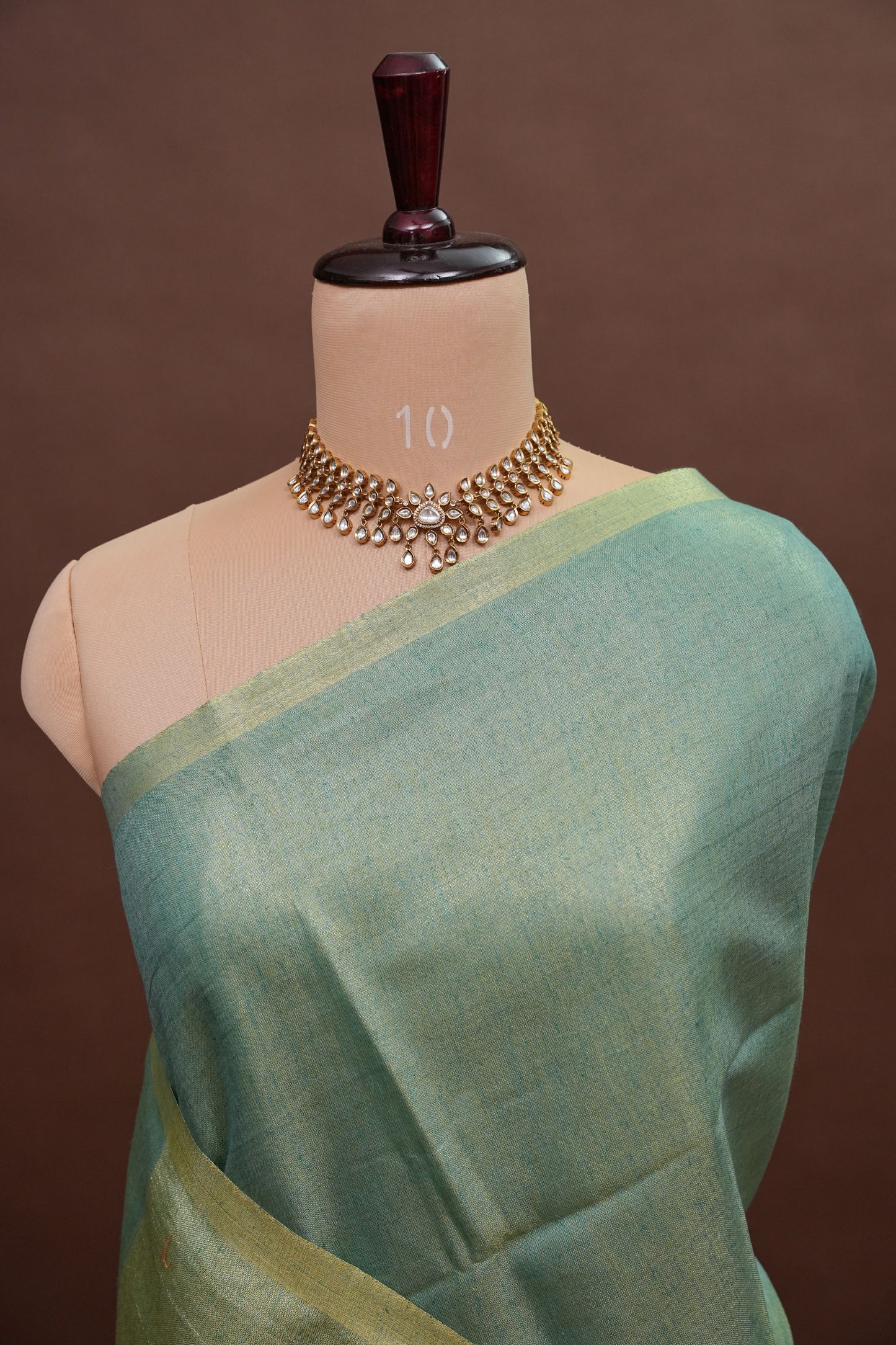 Sage Green & Olive Gold Tissue Linen Saree