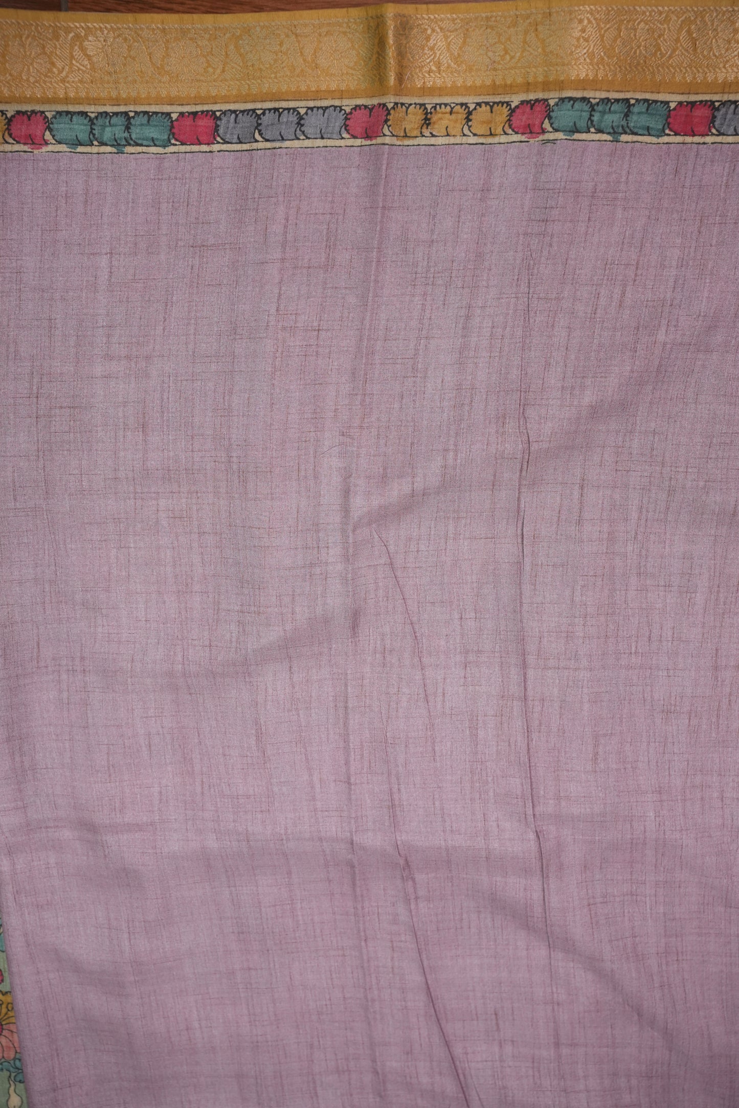 Linen Tussar Saree with Kalamkari Digital Print – Steel Grey Kalamkari Theme