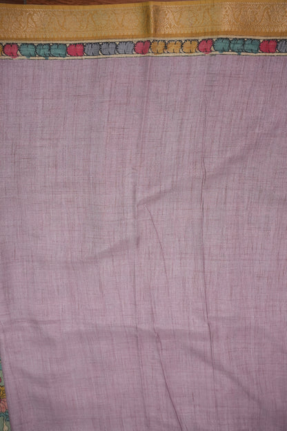 Linen Tussar Saree with Kalamkari Digital Print – Steel Grey Kalamkari Theme