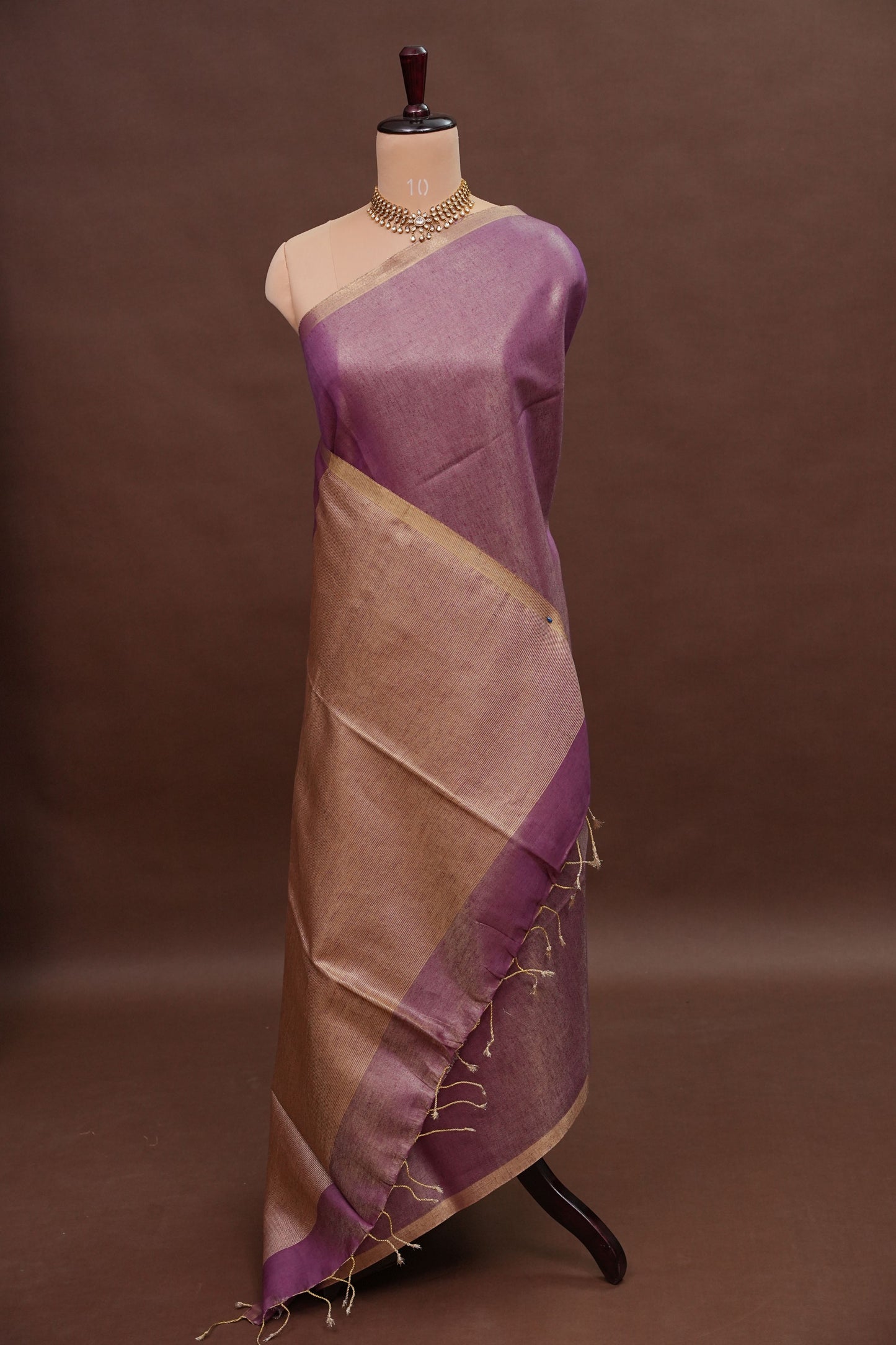 Lavender & Antique Gold Tissue Linen Saree