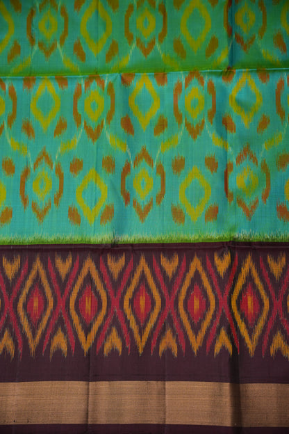 Pure Ikkat Soft Silk Saree - Coffee & Teal