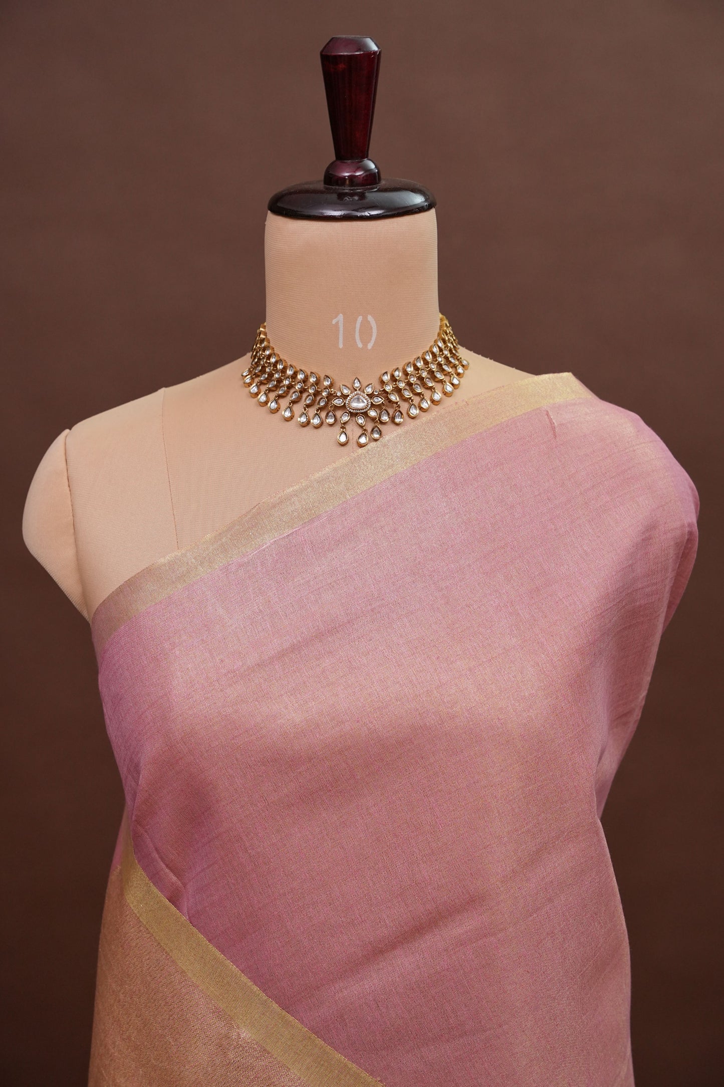 Blush Pink & Gold Tissue Linen Saree