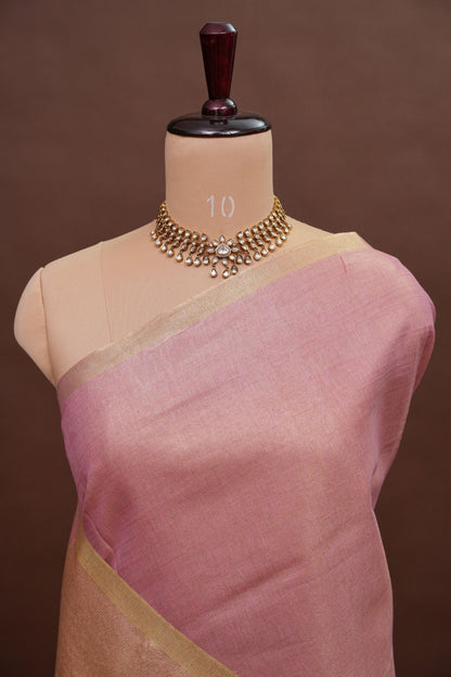 Blush Pink & Gold Tissue Linen Saree