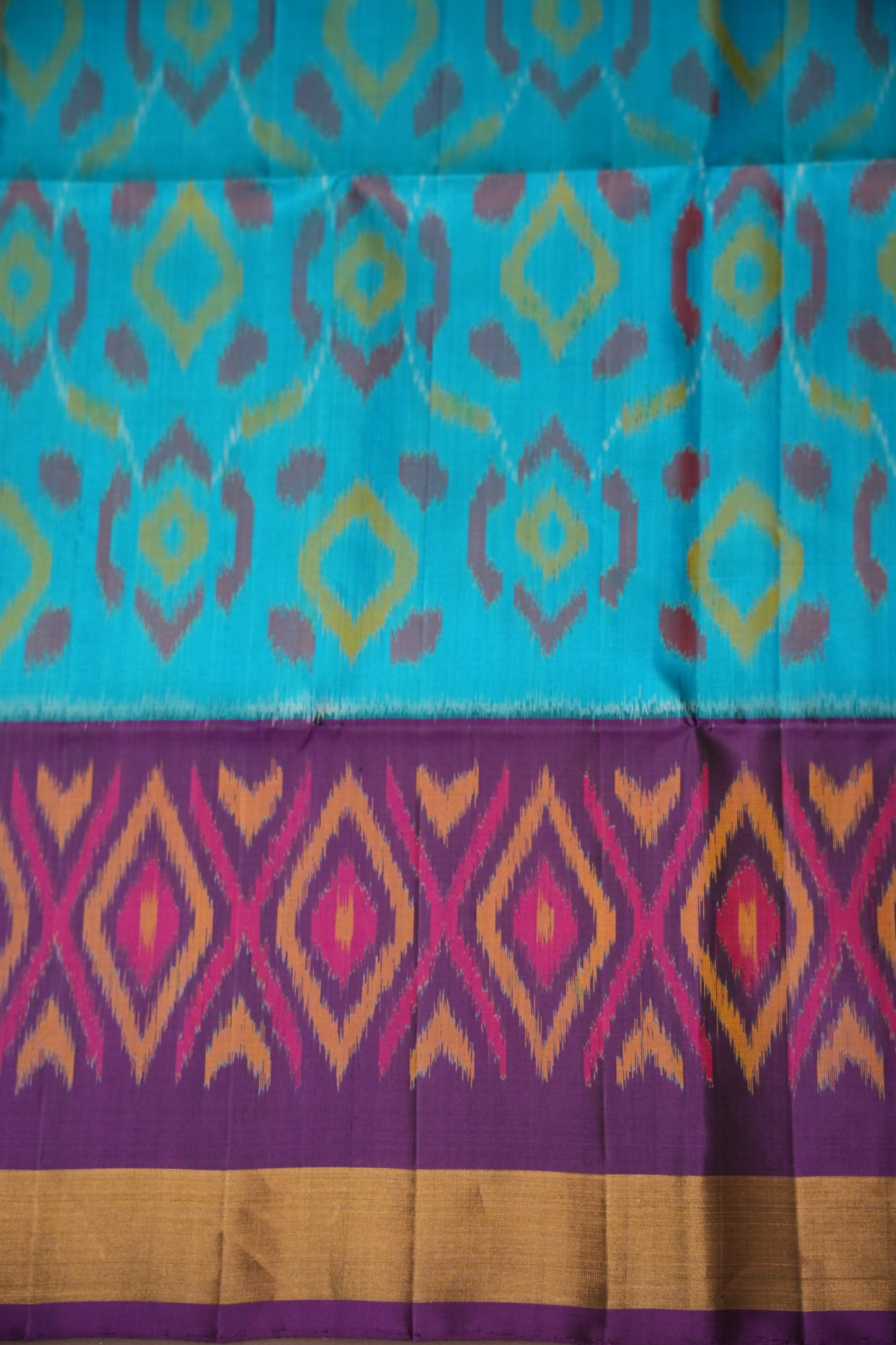 Pure Ikkat Soft Silk Saree - Turquoise Blue & Purple