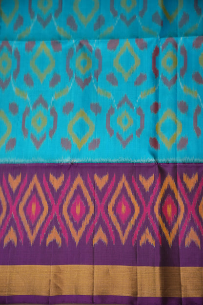 Pure Ikkat Soft Silk Saree - Turquoise Blue & Purple