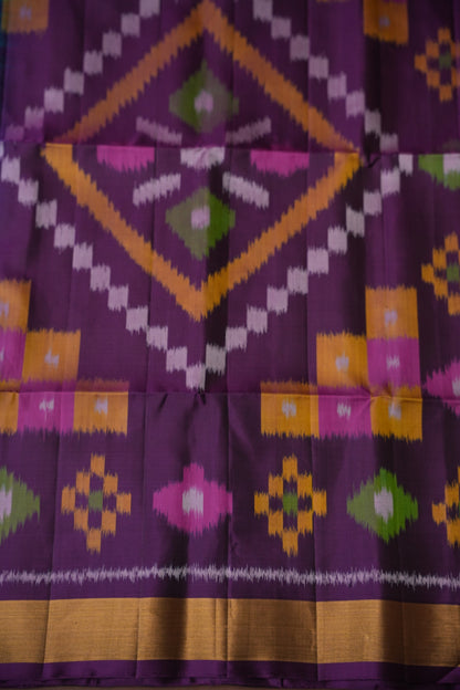 Pure Ikkat Soft Silk Saree - Turquoise Blue & Purple