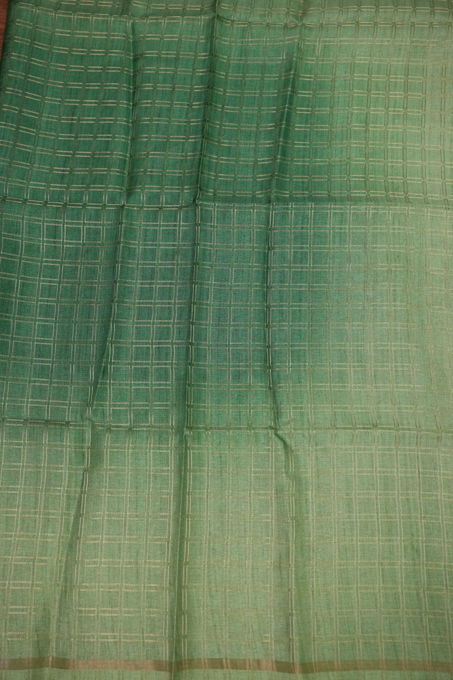 Tussar Raw Silk Saree with Dual-Shade Checkered Body & Kalamkari Printed Pallu and Blouse – Sage Green