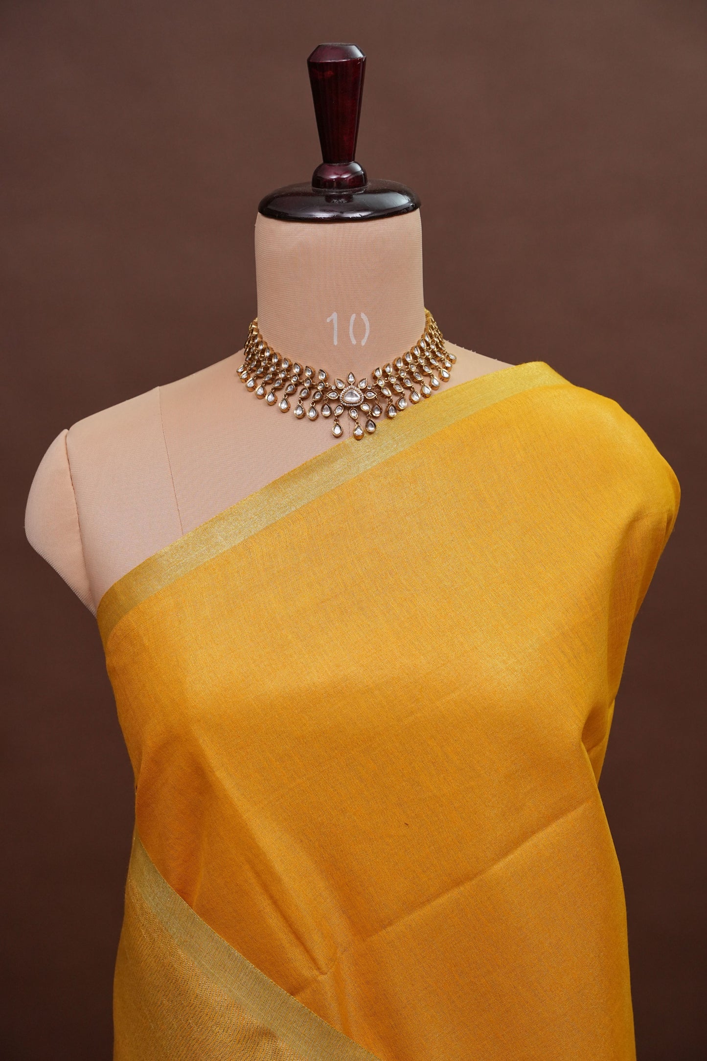 Tissue Linen Silk Saree – Mustard Yellow with Subtle Gold Zari Border