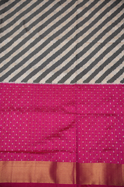 Pure Ikkat Soft Silk Saree - Pink & Ivory