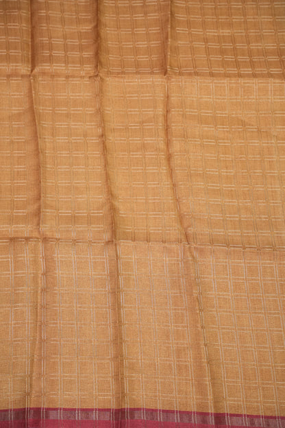 Tussar Raw Silk Saree with Checkered Body & Kalamkari Printed Pallu and Blouse – Antique Gold & Red