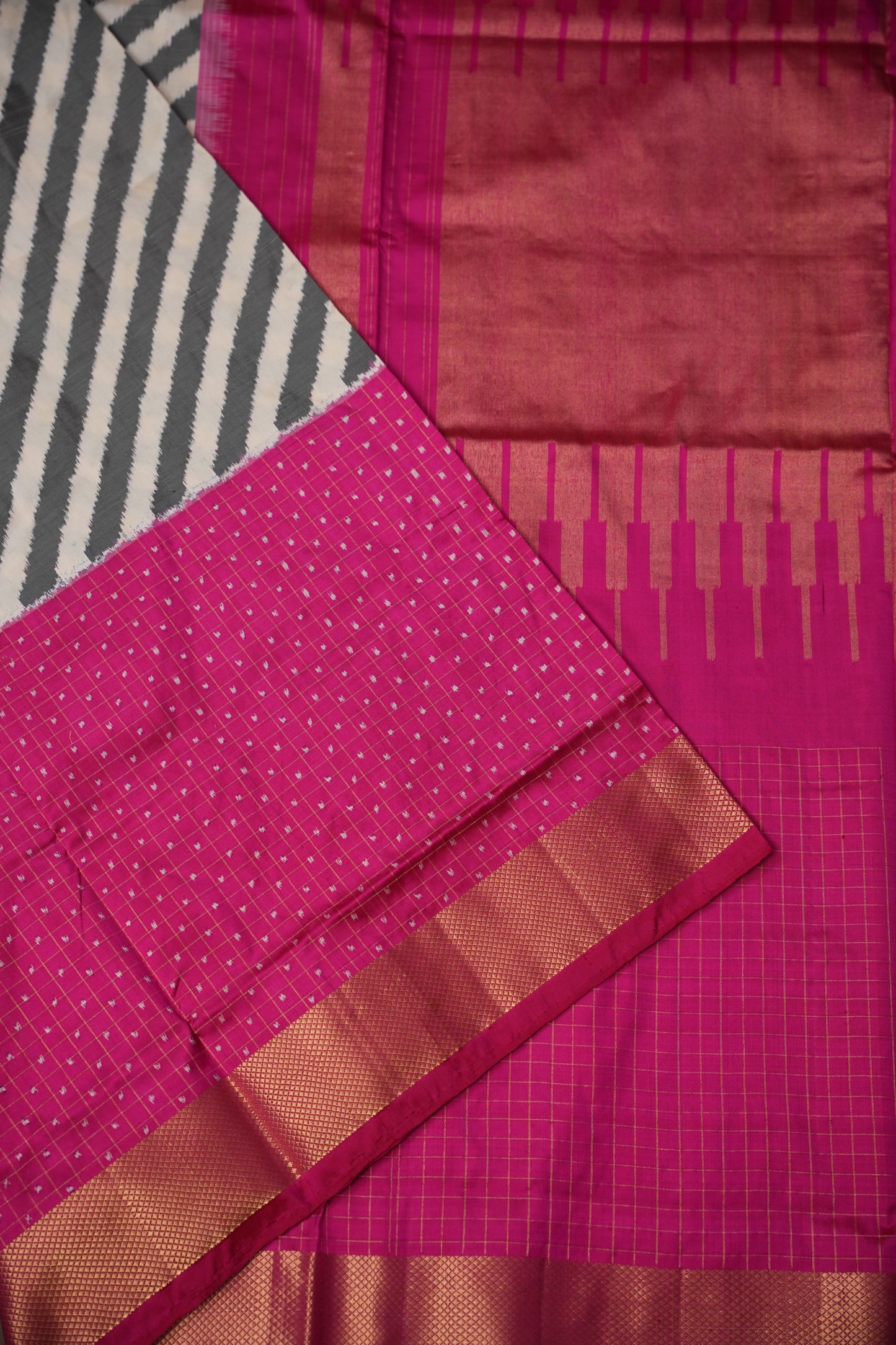 Pure Ikkat Soft Silk Saree - Pink & Ivory