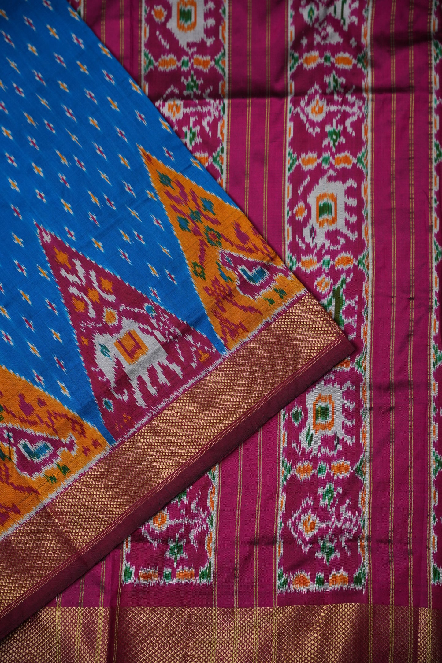 Pure Ikkat Soft Silk Saree - Wine & Blue