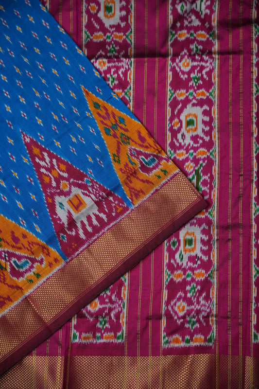 Pure Ikkat Soft Silk Saree - Wine & Blue