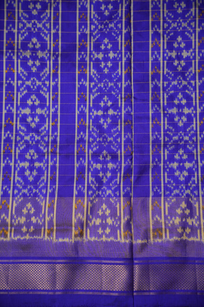 Pure Ikkat Soft Silk Saree - Dark Peach & Blue