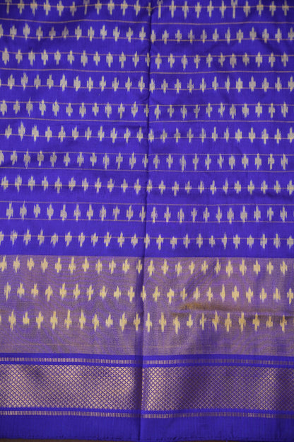 Pure Ikkat Soft Silk Saree - Dark Peach & Blue