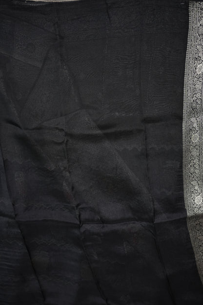 Mellow Tissue & Banarasi Fusion Saree with Meenakari Detailing – Black & Silver