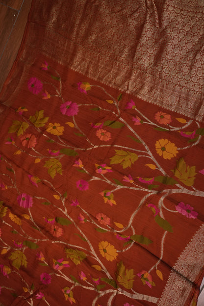 Soft Matka Banarasi Saree with Needle Design Work – Rust Orange