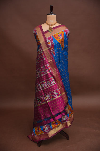 Pure Ikkat Soft Silk Saree - Wine & Blue