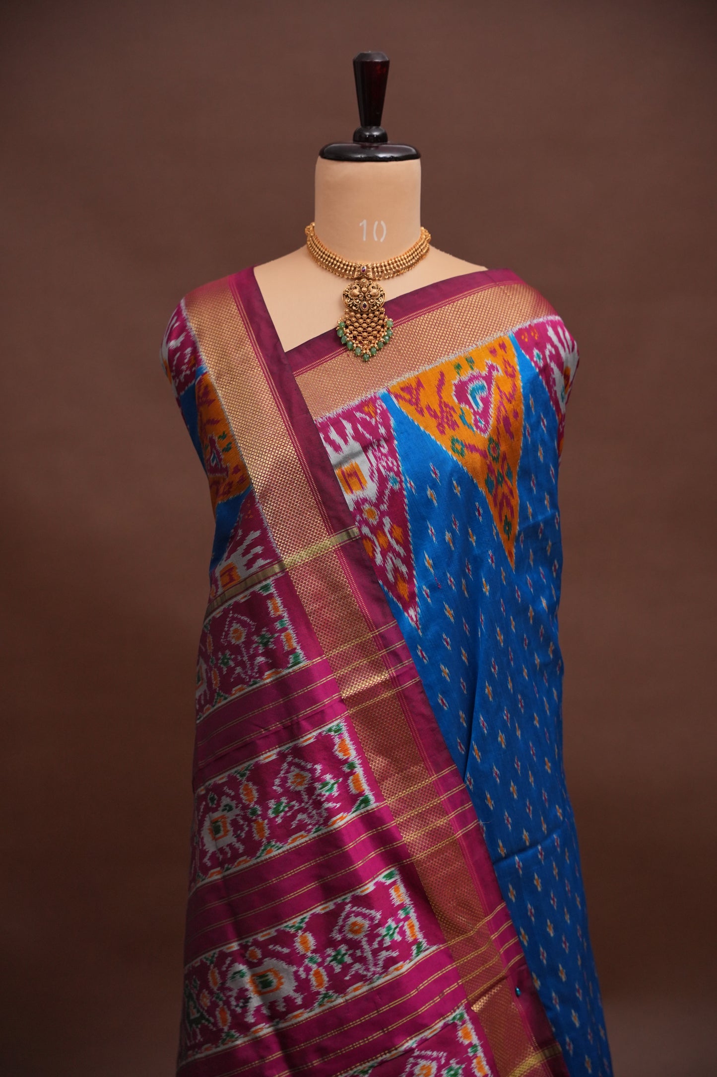 Pure Ikkat Soft Silk Saree - Wine & Blue
