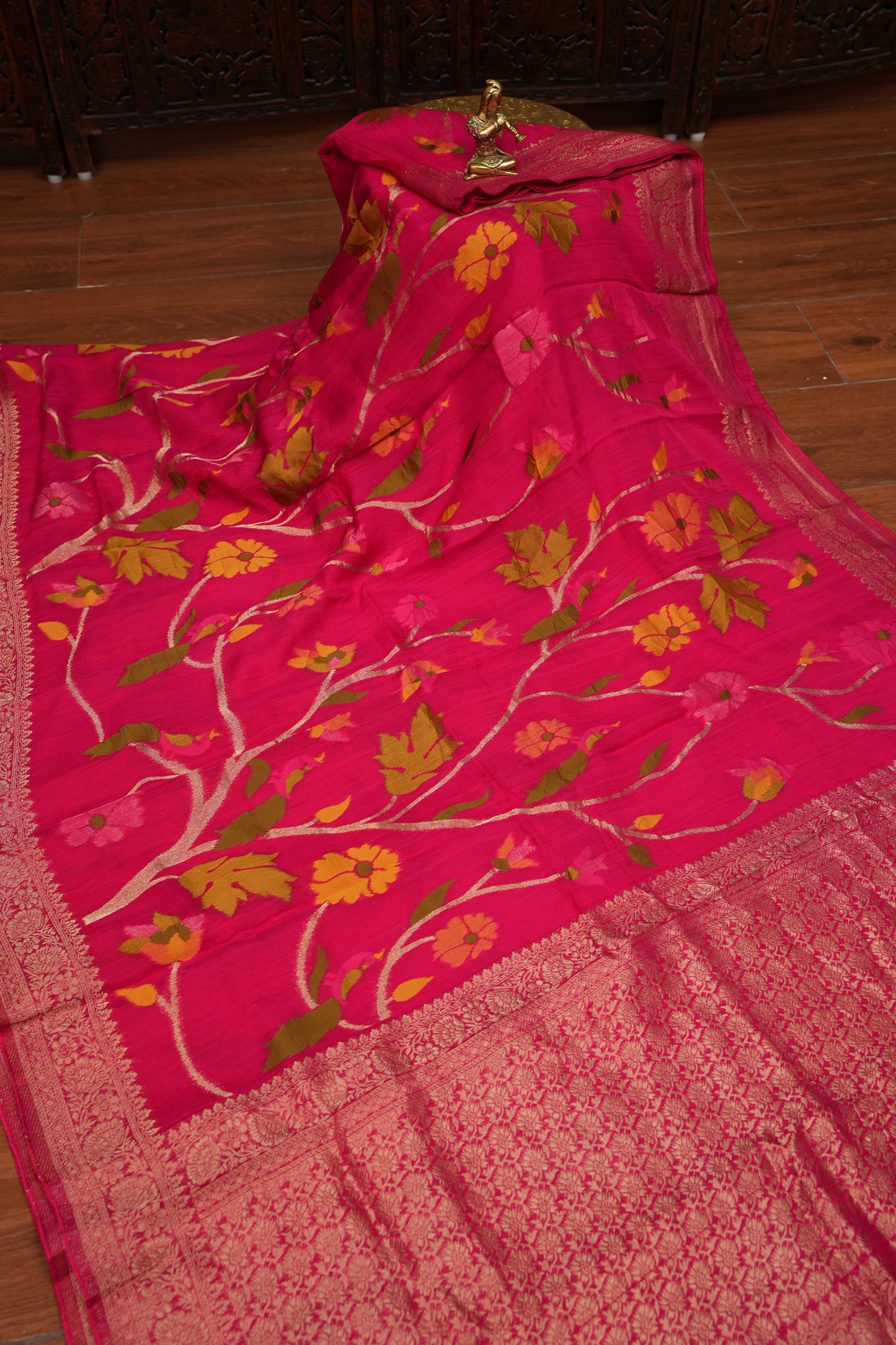 Soft Matka Banarasi Saree with Needle design work | Pink