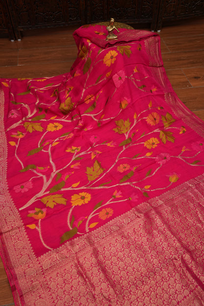 Soft Matka Banarasi Saree with Needle design work | Pink
