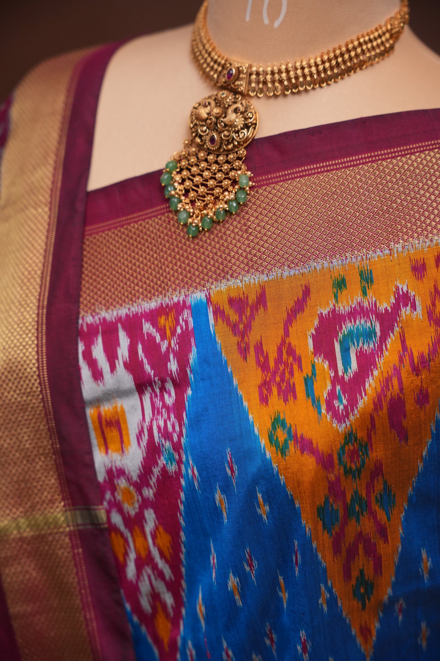 Pure Ikkat Soft Silk Saree - Wine & Blue