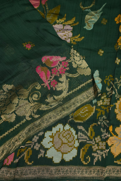 Soft Matka Banarasi Saree with Needle Design Work – Forest Green