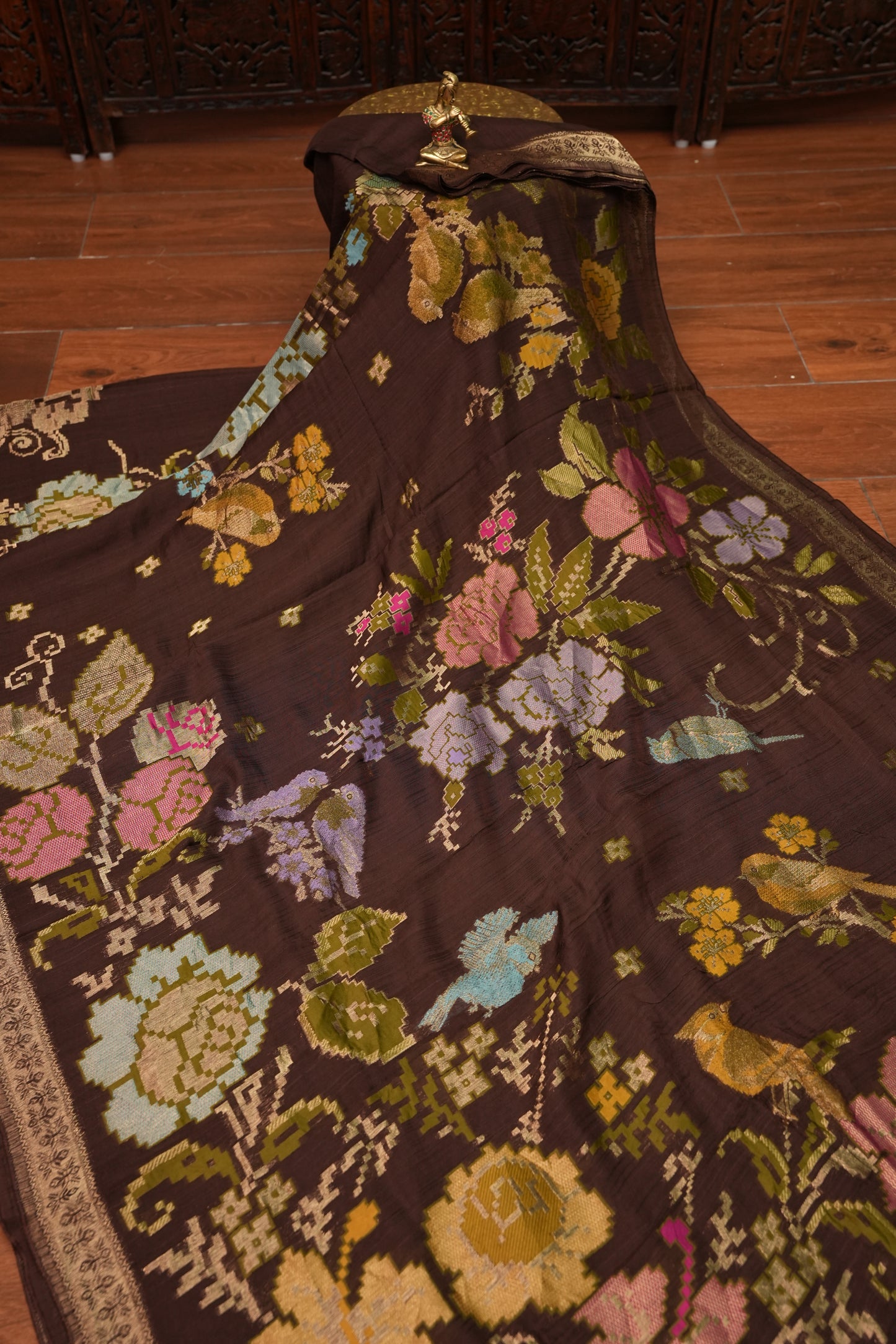 Soft Matka Banarasi Saree with Needle Design Work – Coffee Brown