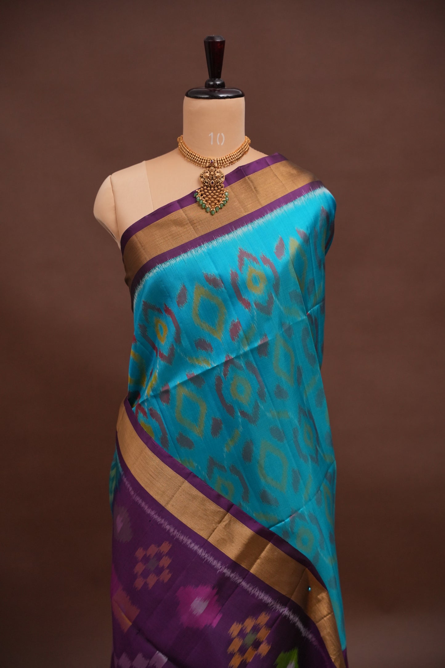Pure Ikkat Soft Silk Saree - Turquoise Blue & Purple
