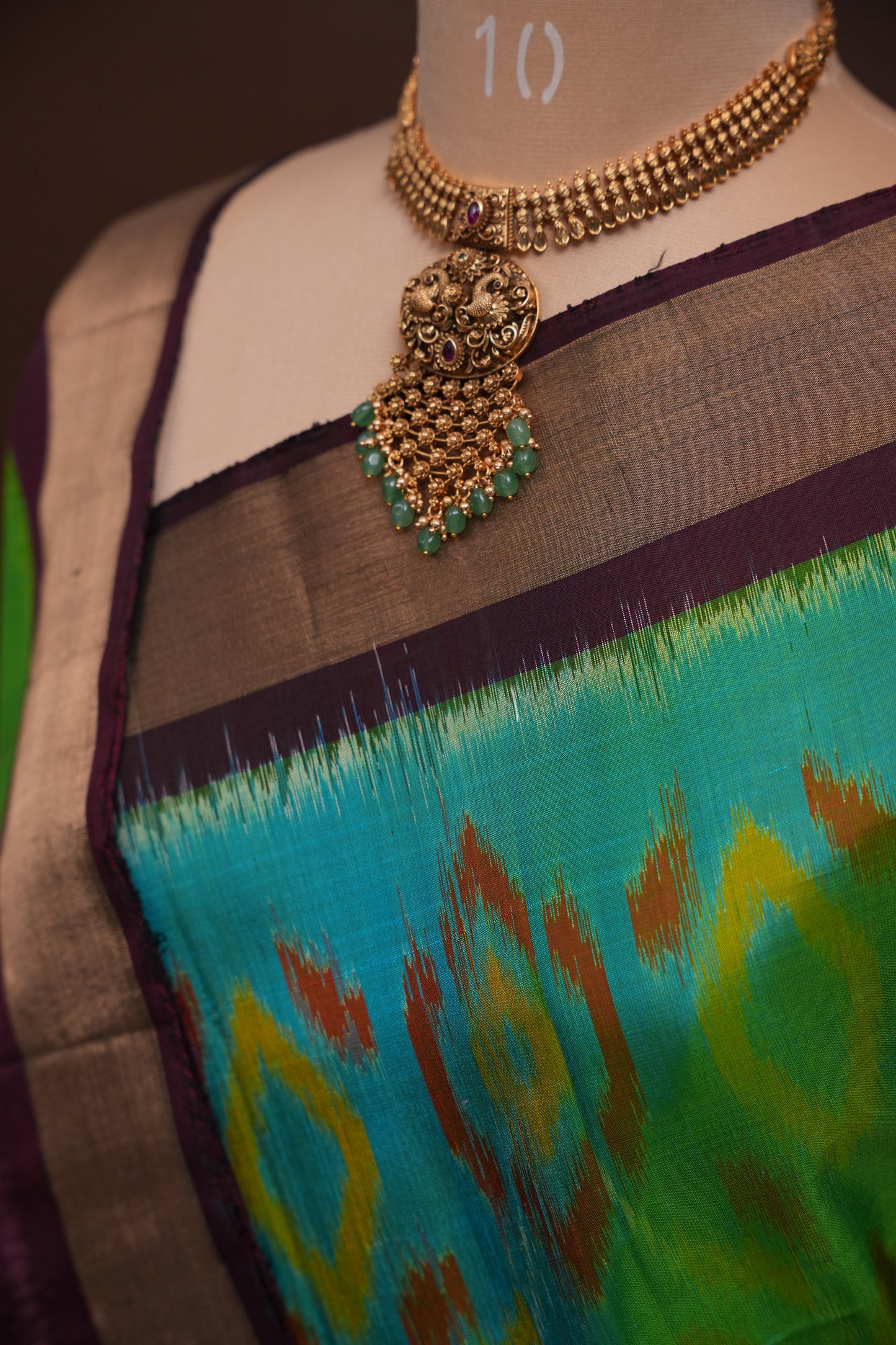 Pure Ikkat Soft Silk Saree - Coffee & Teal