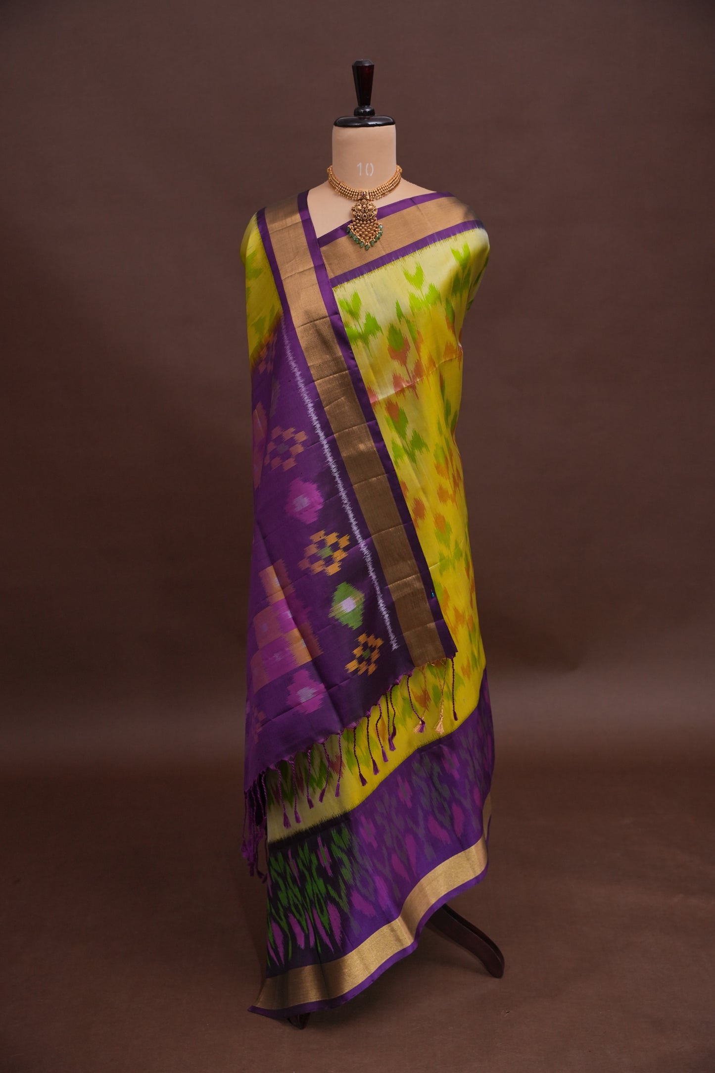 Pure Ikkat Soft Silk Saree - Purple & Yellow