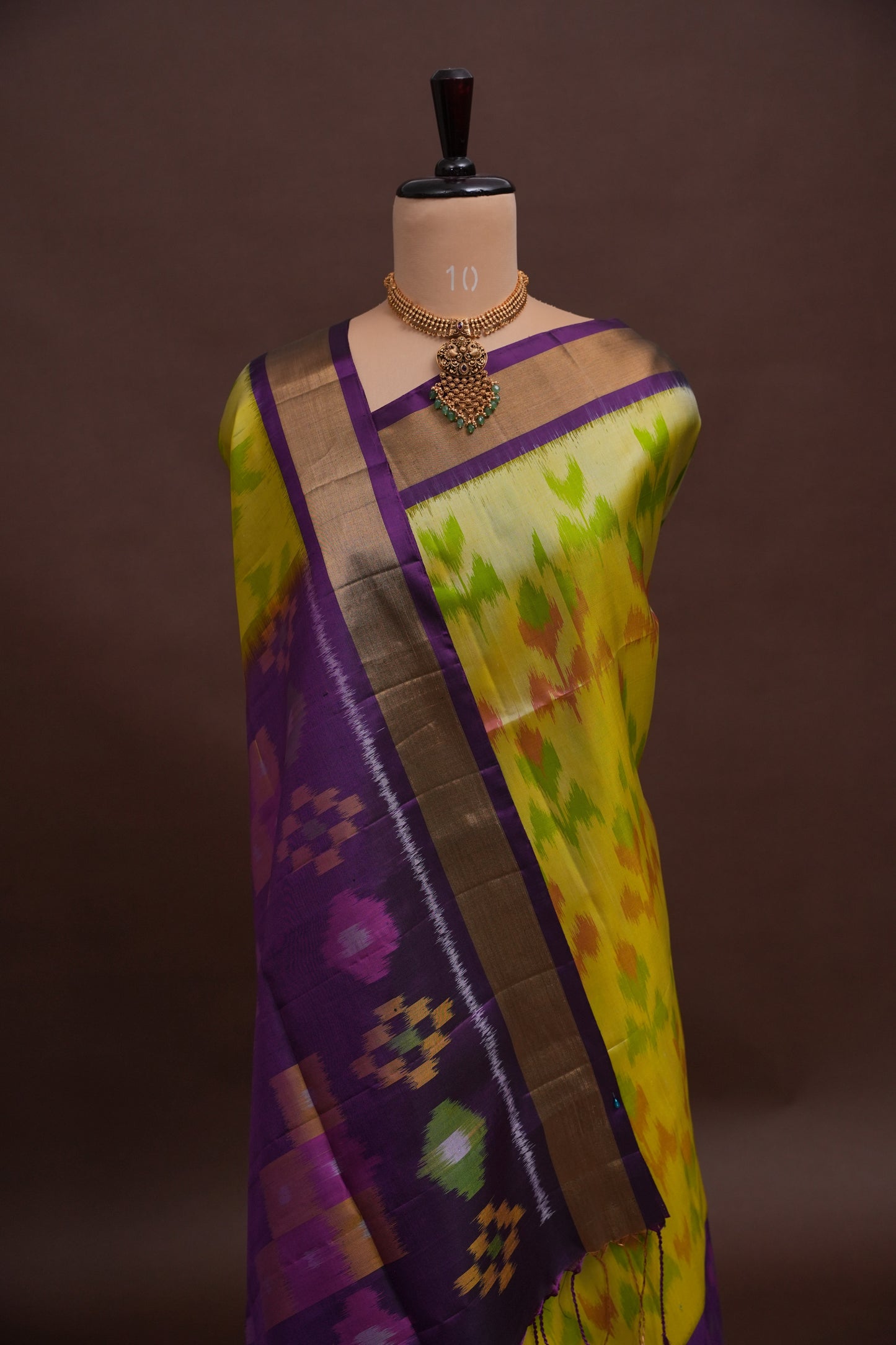 Pure Ikkat Soft Silk Saree - Purple & Yellow