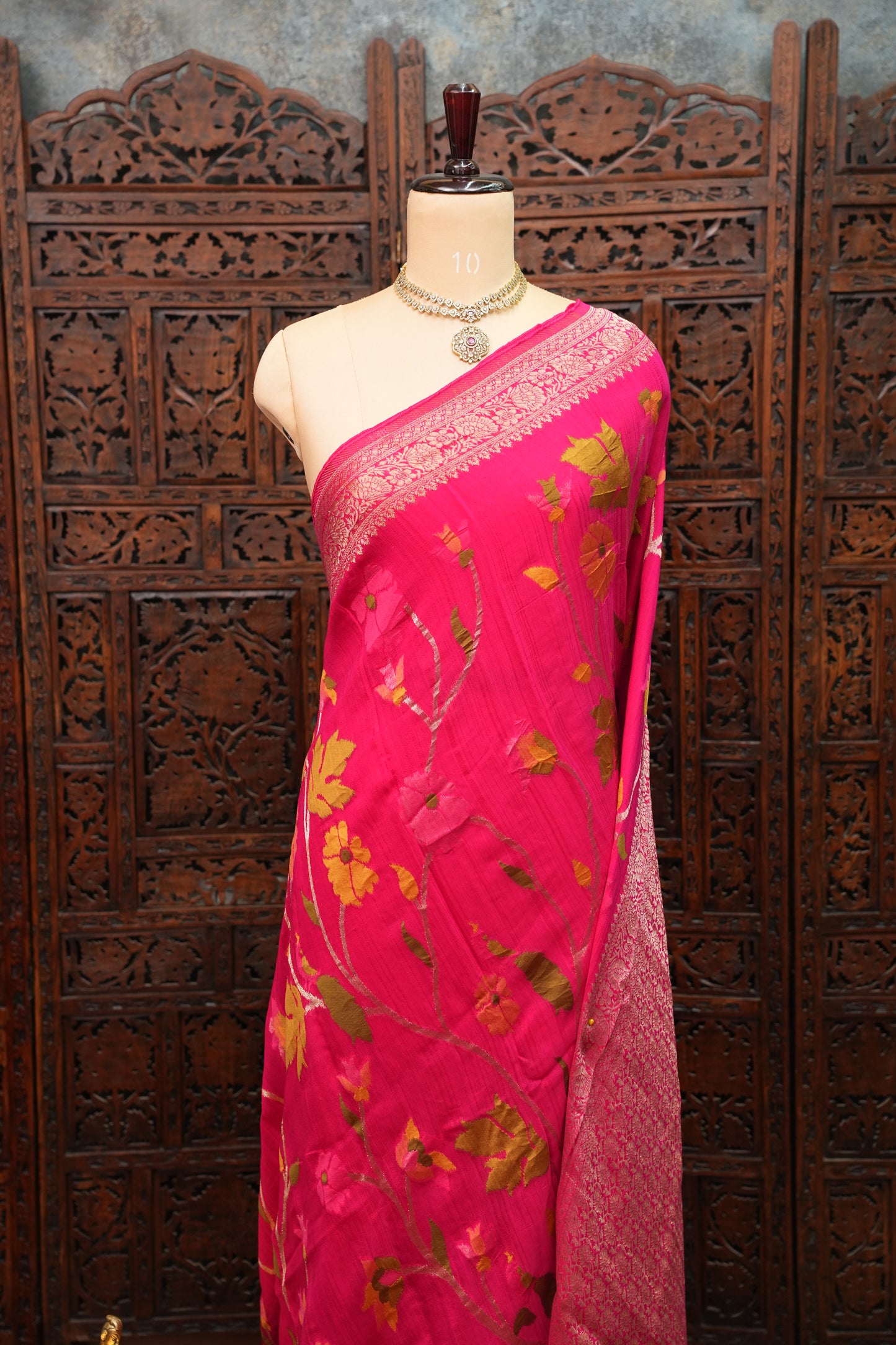 Soft Matka Banarasi Saree with Needle design work | Pink
