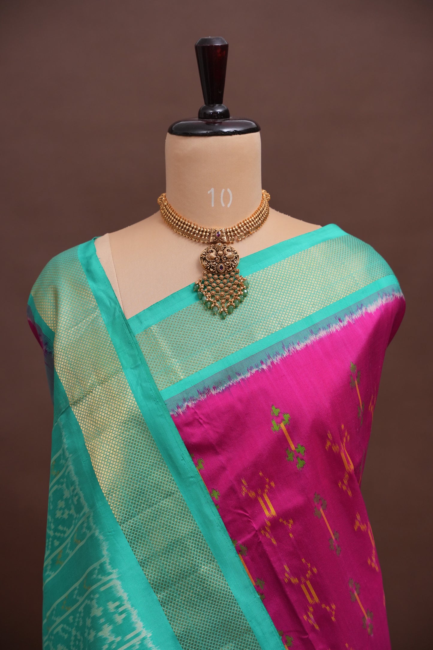 Pure Ikkat Soft Silk Saree - Magenta & Sea Green