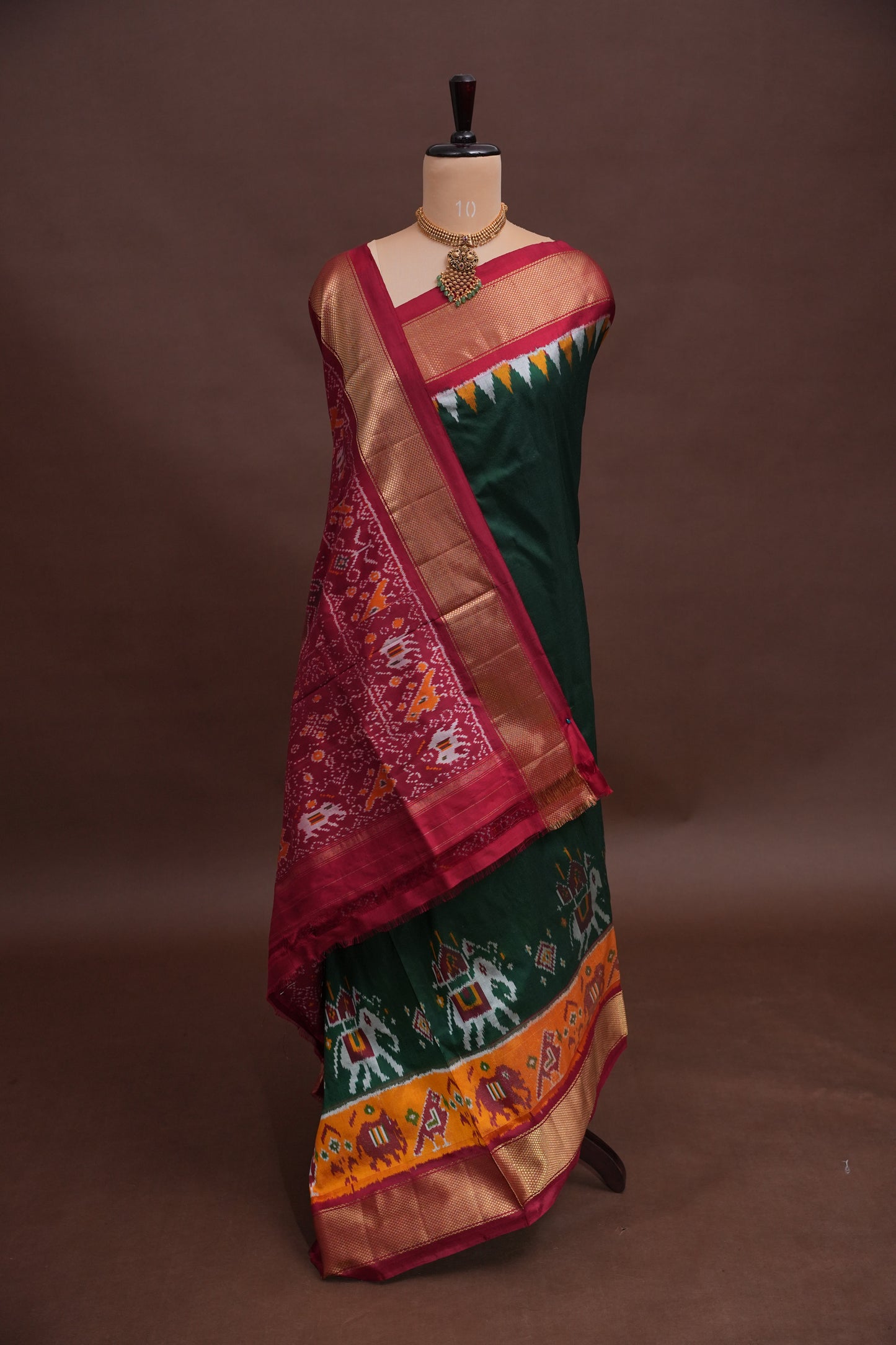 Pure Ikkat Soft Silk Saree - Green & Red