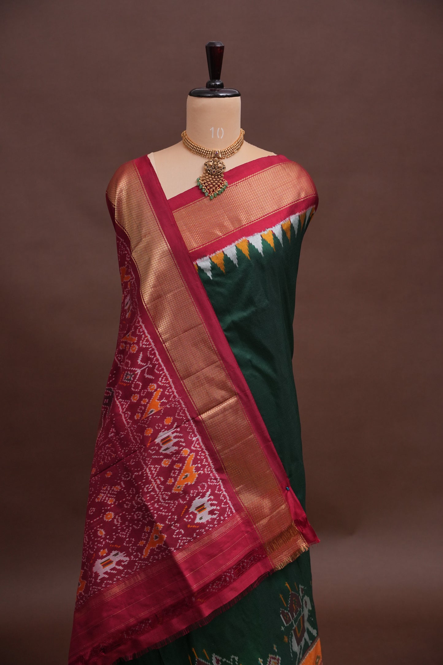 Pure Ikkat Soft Silk Saree - Green & Red