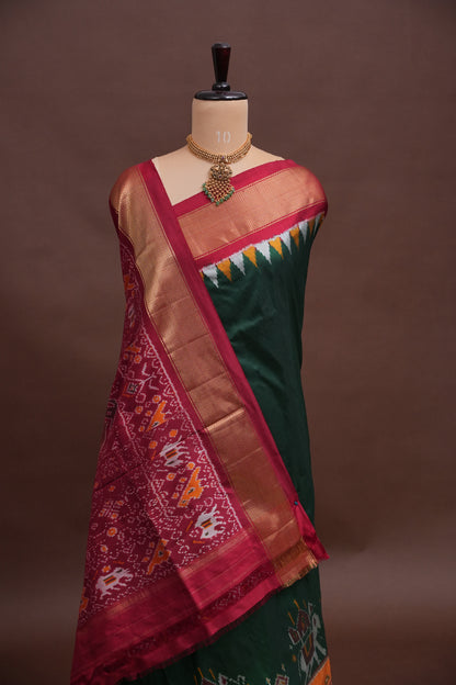 Pure Ikkat Soft Silk Saree - Green & Red