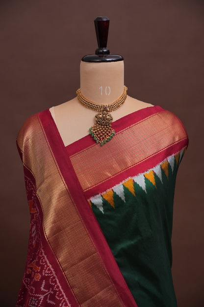 Pure Ikkat Soft Silk Saree - Green & Red