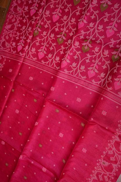 Pure Tussar Silk Saree with Jamdani Concept Weaving – Rani Pink | Silk Mark Certified