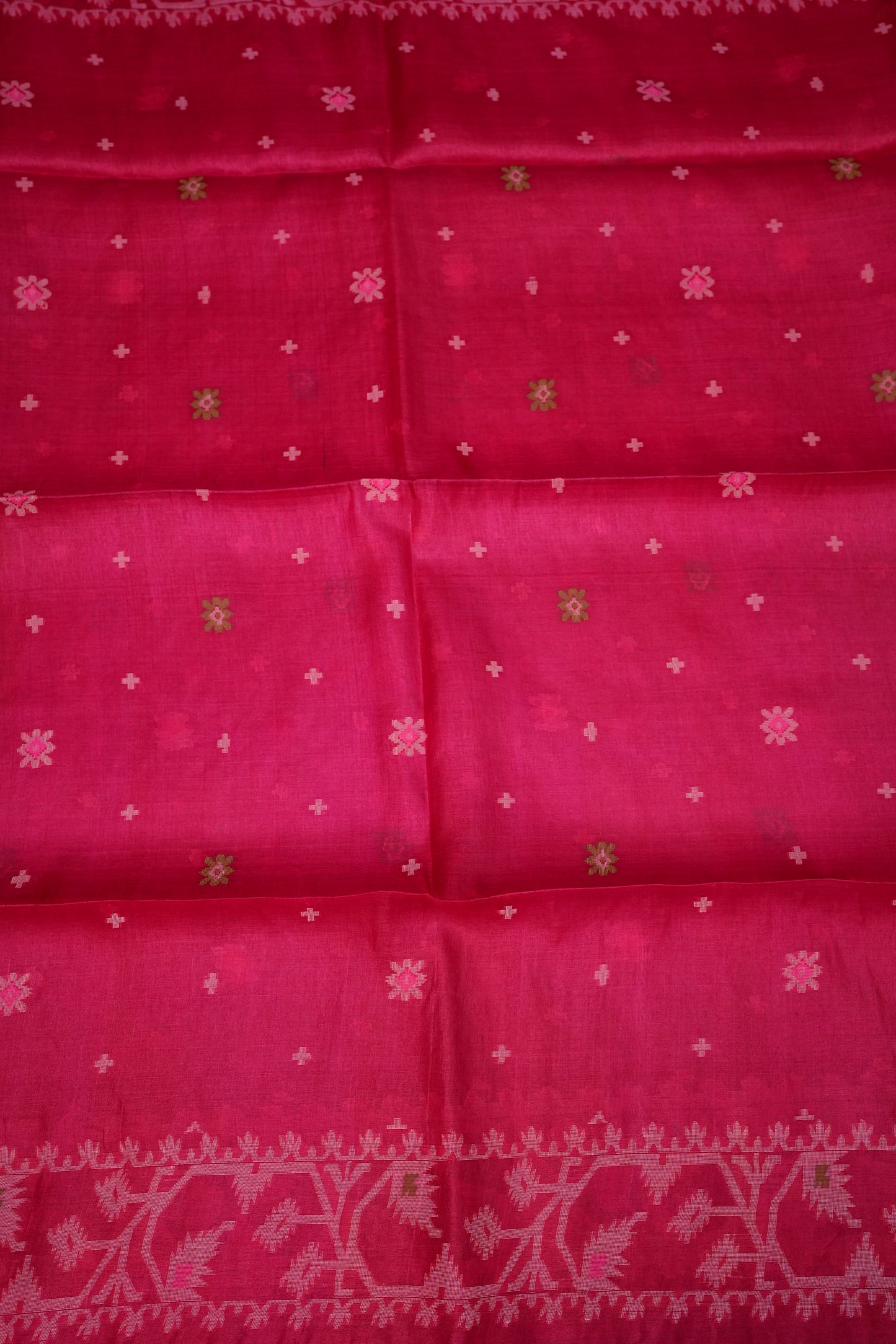 Pure Tussar Silk Saree with Jamdani Concept Weaving – Rani Pink | Silk Mark Certified