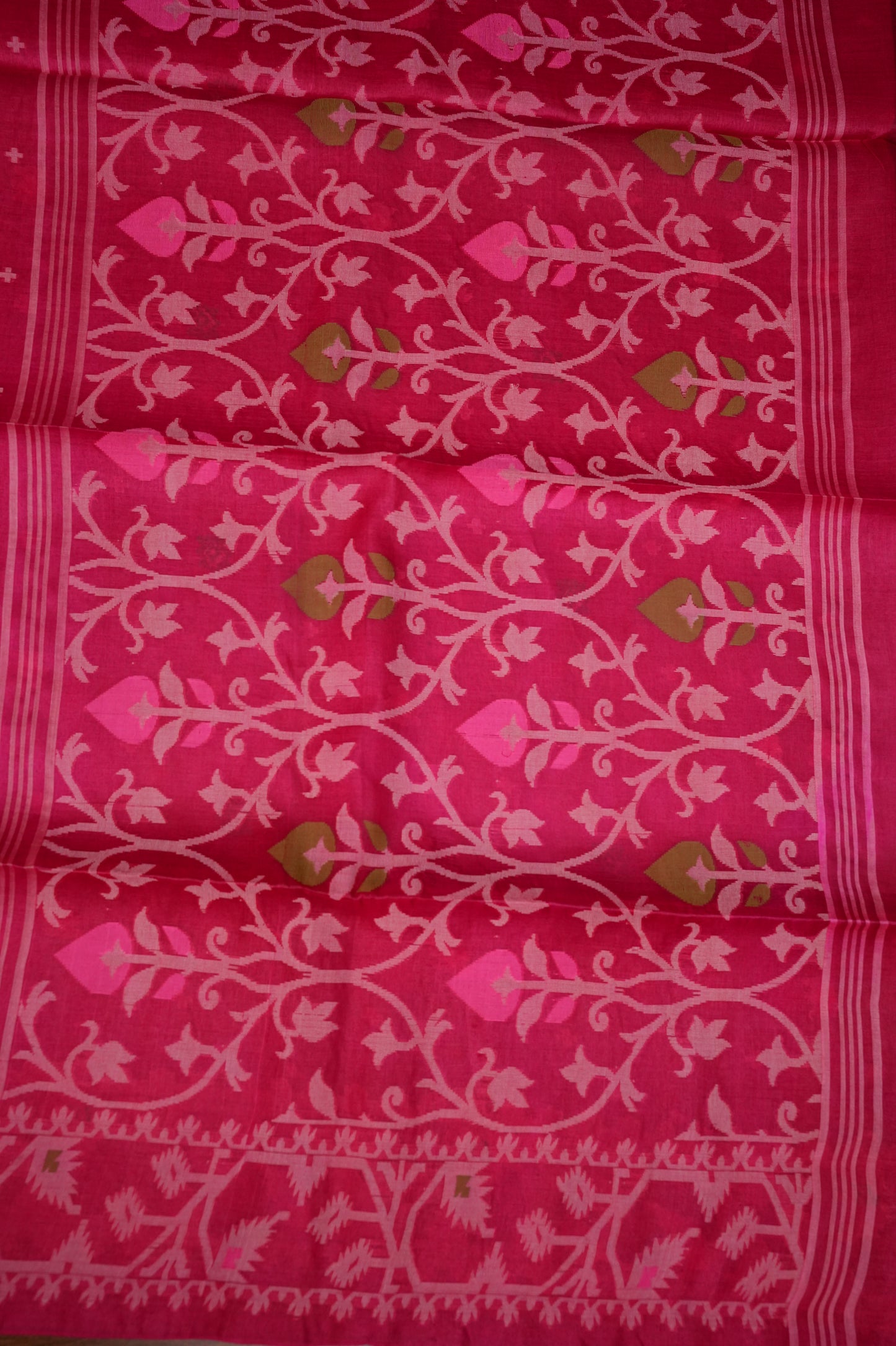 Pure Tussar Silk Saree with Jamdani Concept Weaving – Rani Pink | Silk Mark Certified