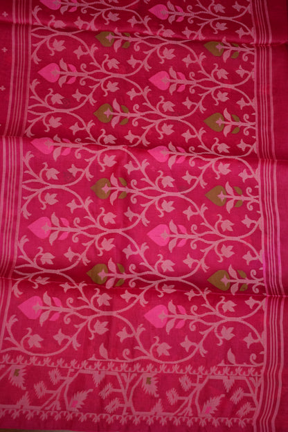 Pure Tussar Silk Saree with Jamdani Concept Weaving – Rani Pink | Silk Mark Certified