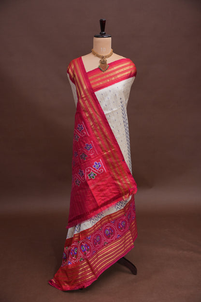 Pure Ikkat Soft Silk Saree - Red & White