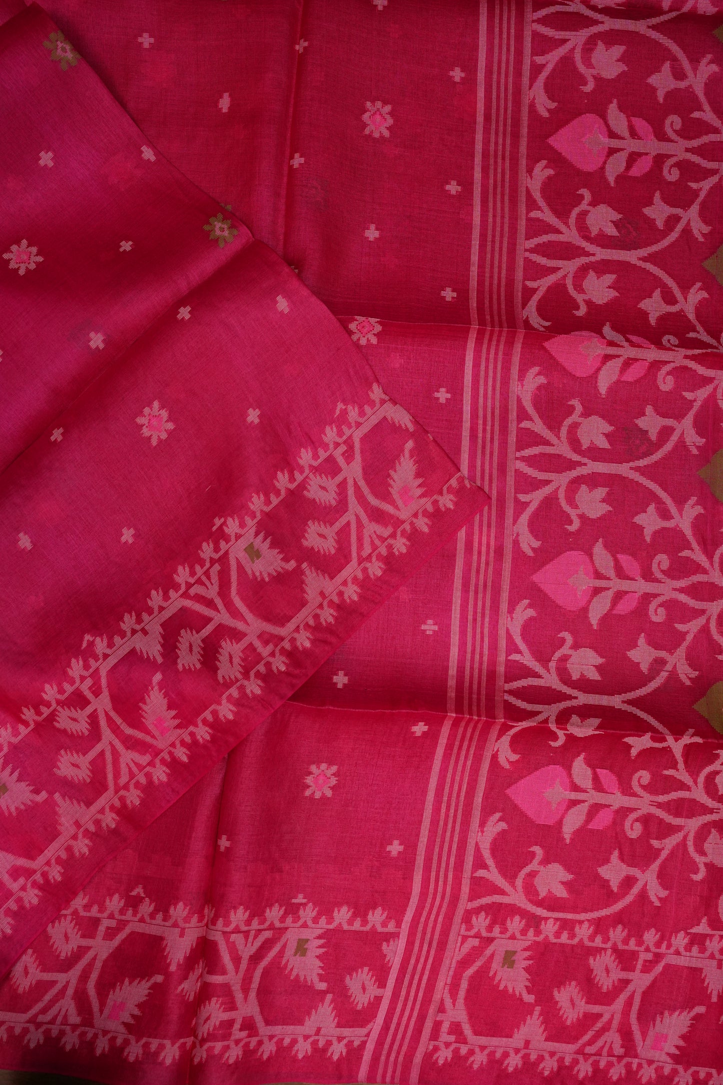 Pure Tussar Silk Saree with Jamdani Concept Weaving – Rani Pink | Silk Mark Certified