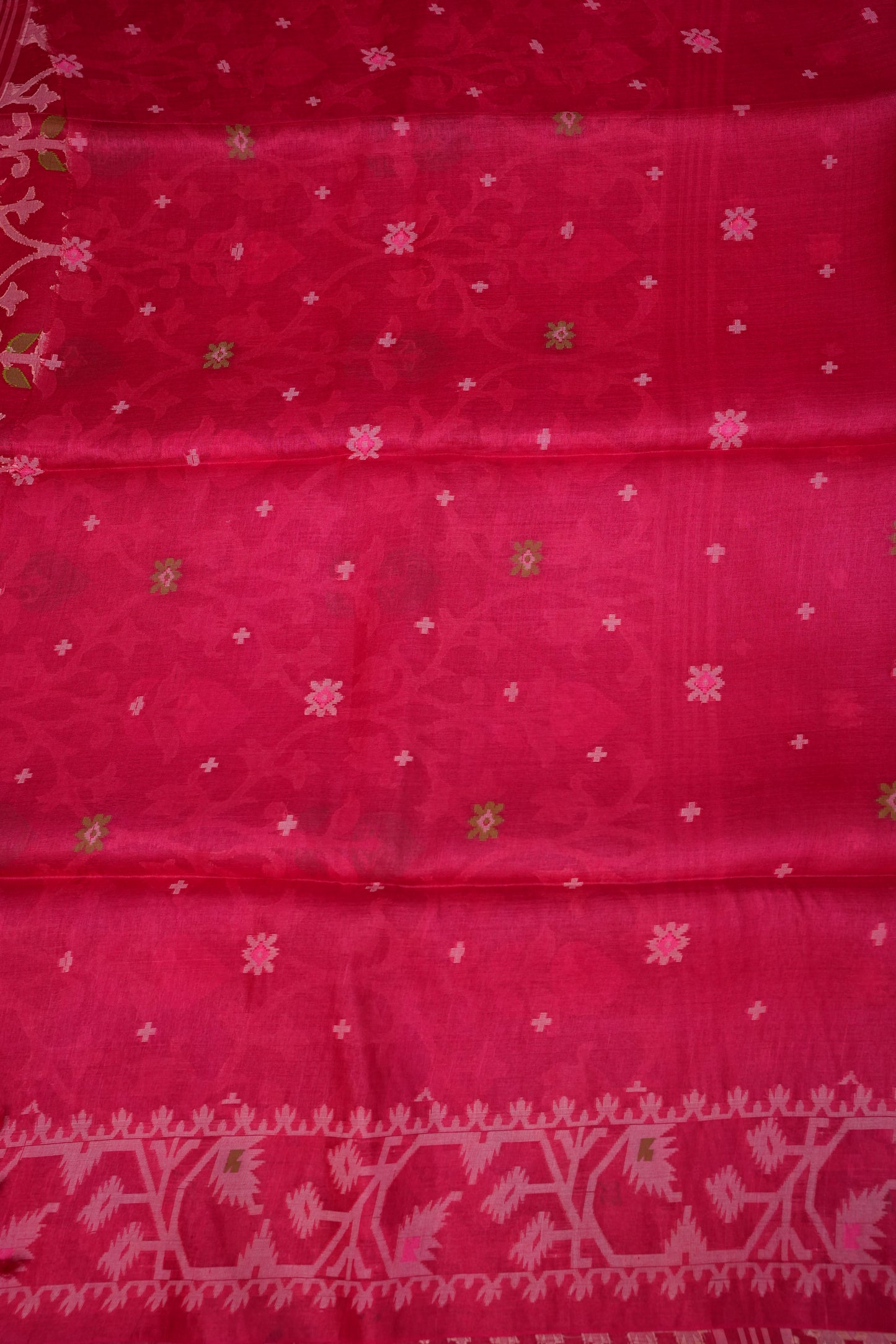 Pure Tussar Silk Saree with Jamdani Concept Weaving – Rani Pink | Silk Mark Certified