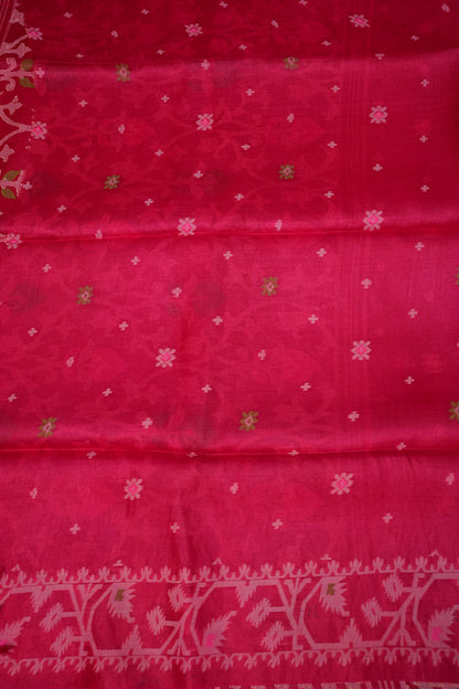 Pure Tussar Silk Saree with Jamdani Concept Weaving – Rani Pink | Silk Mark Certified