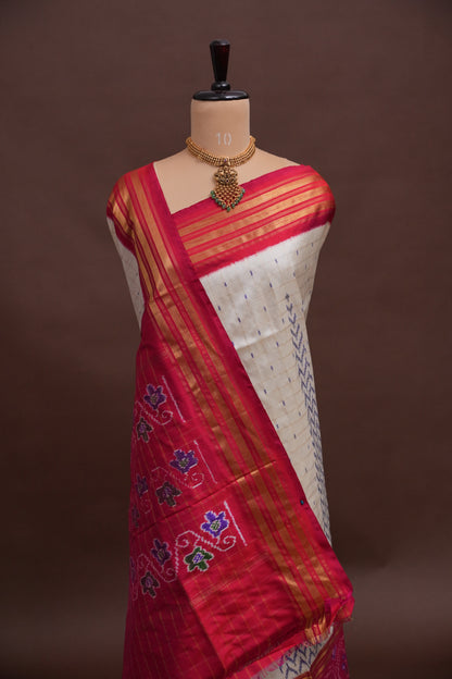 Pure Ikkat Soft Silk Saree - Red & White