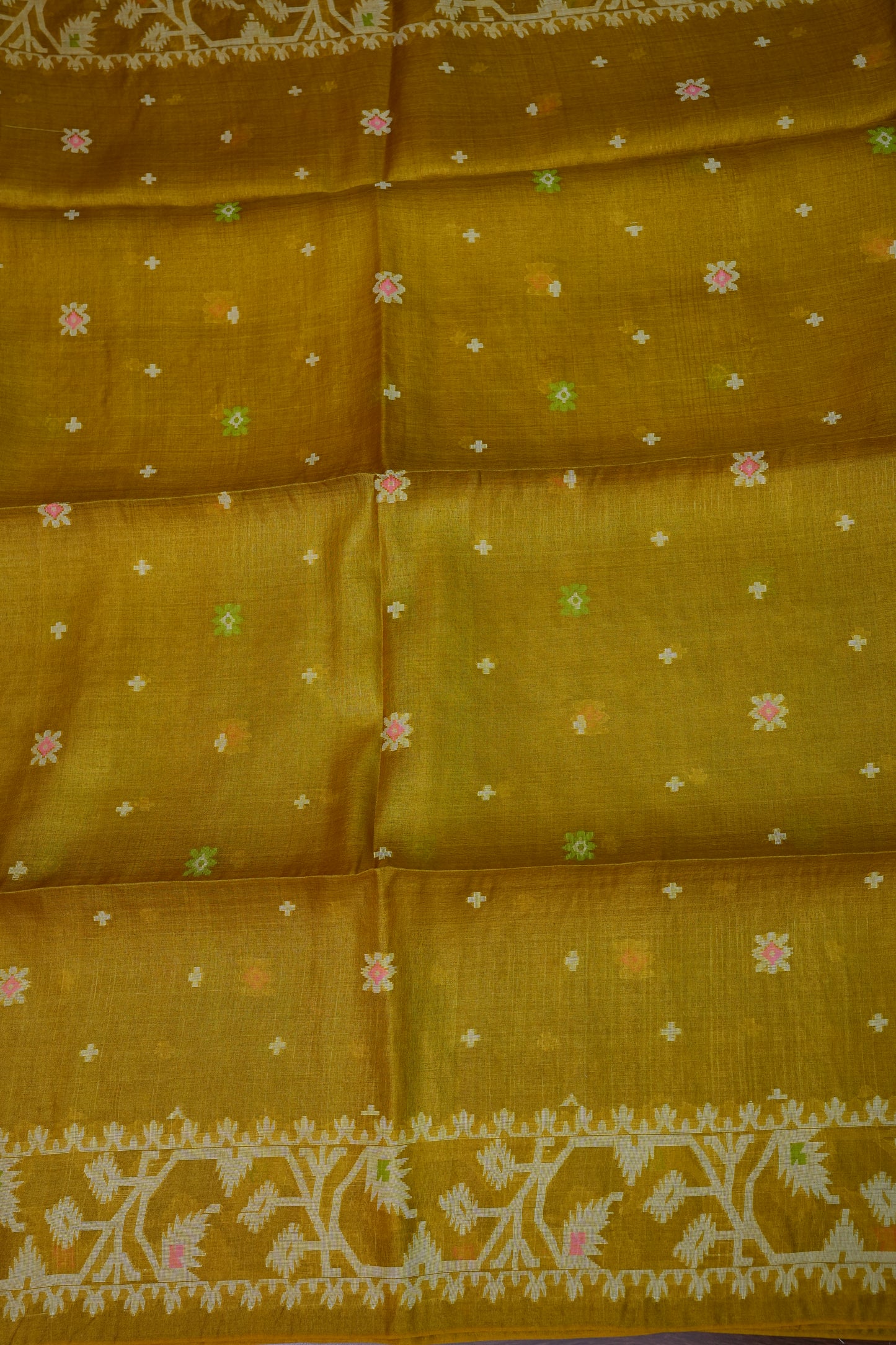 Pure Tussar Silk Saree with Jamdani Concept Weaving – Mustard Yellow | Silk Mark Certified