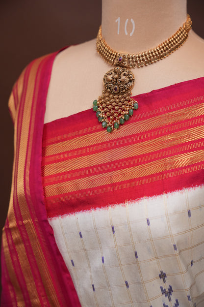 Pure Ikkat Soft Silk Saree - Red & White